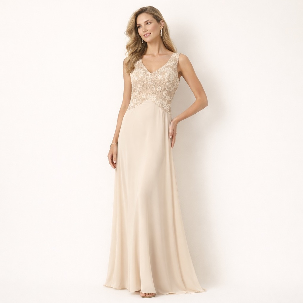 Joseph Ribkoff Vintage Formal Maxi Dress Lace Bodice Cream Sz 12 - Picture 2 of 16